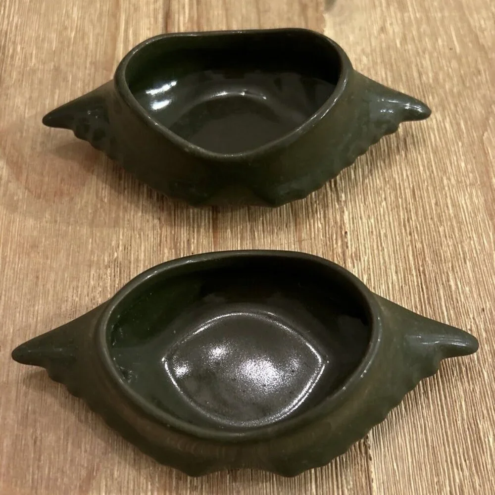 Hall Pottery Deviled Crab Baking Dish GREEN Butter Cup Ceramic #232 Ramekin (2)